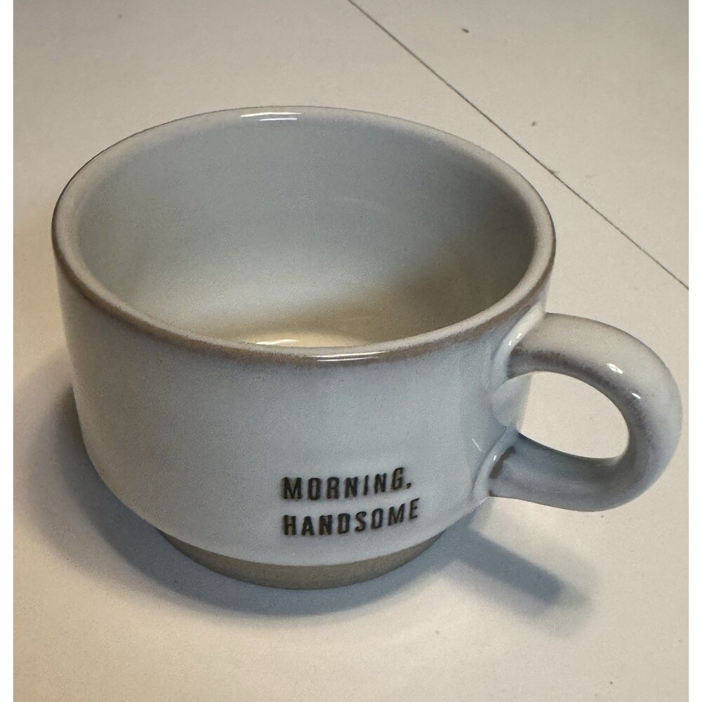 Nice Good Morning Handsome Magnolia Stoneware Low Profile Coffee Mug MINTY